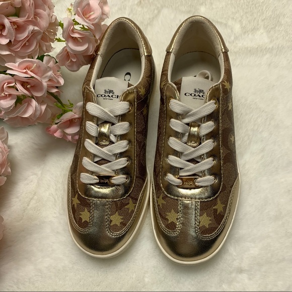COACH Signature Star Sneaker Khaki/Gold - Picture 2 of 8